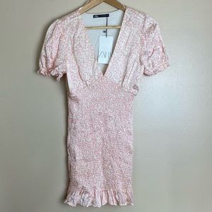 NWT Zara Mini Dress Pink Floral Size Medium